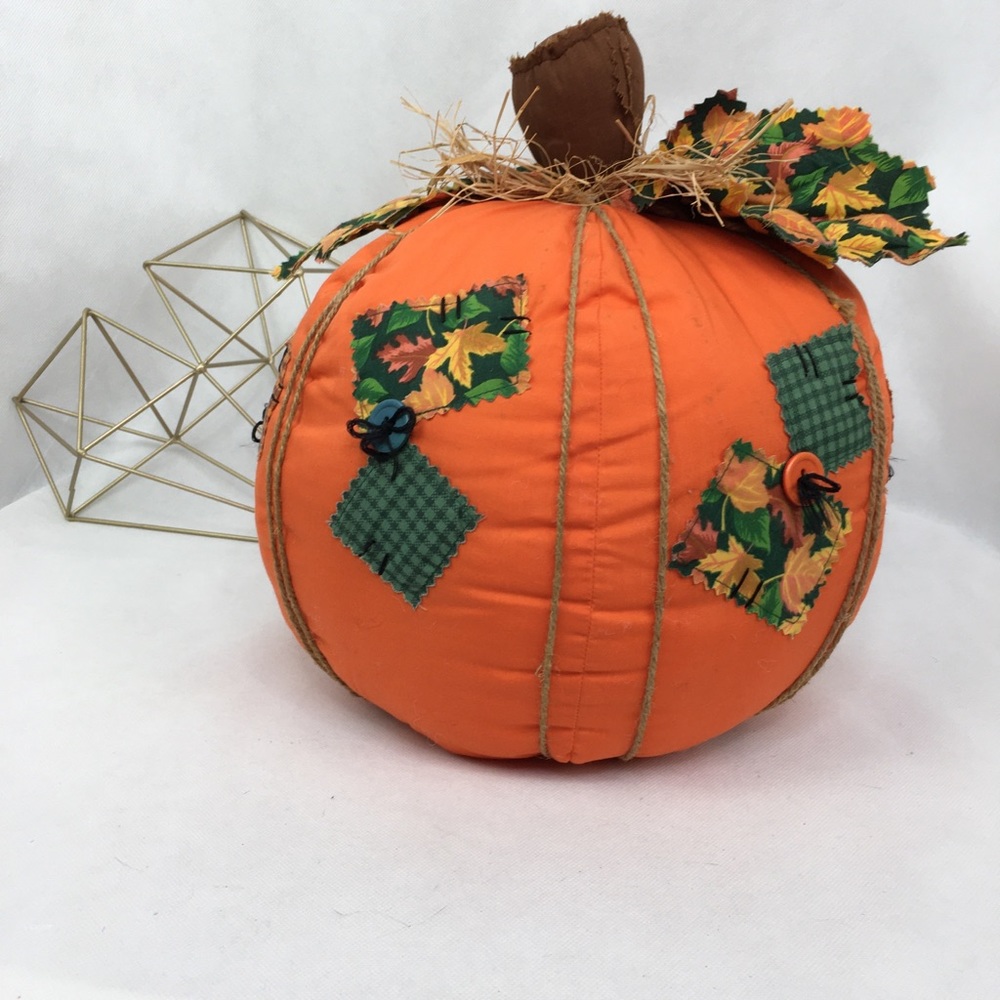 Orange Patchwork Pumpkin Fall Accent Pillow